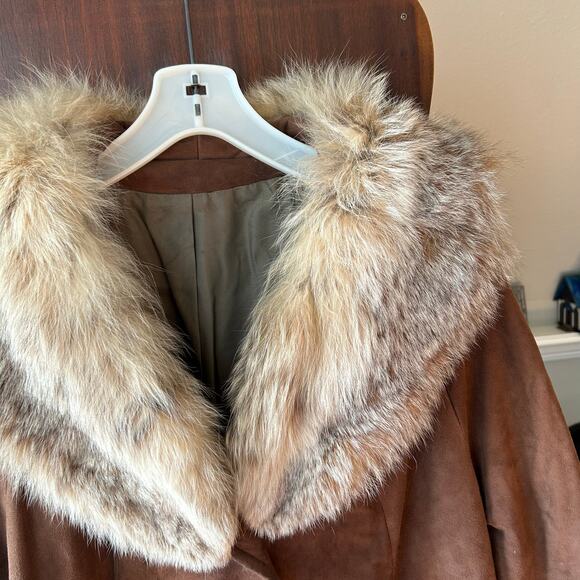 Vintage Highlander Leather winter coat Brown w/ Fur Collar M/L - Picture 5 of 15